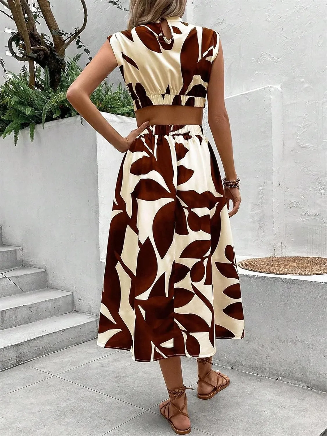 Halter Sleeveless Floral Dress Women's Maxi Dress Summer Dresses for Women Trendy Crewneck