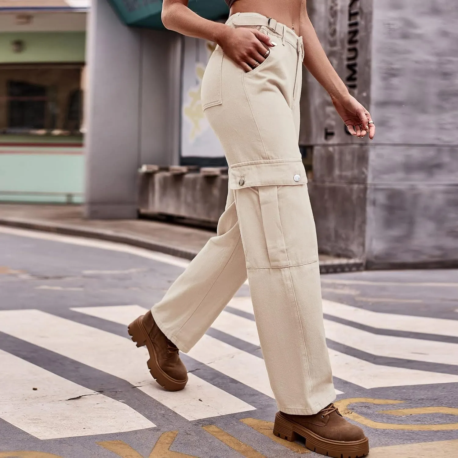 High Waisted Cargo Pants for Women Corduroy Wide Leg Straight Casual Pants Womens High Waisted Cargo Pants Women