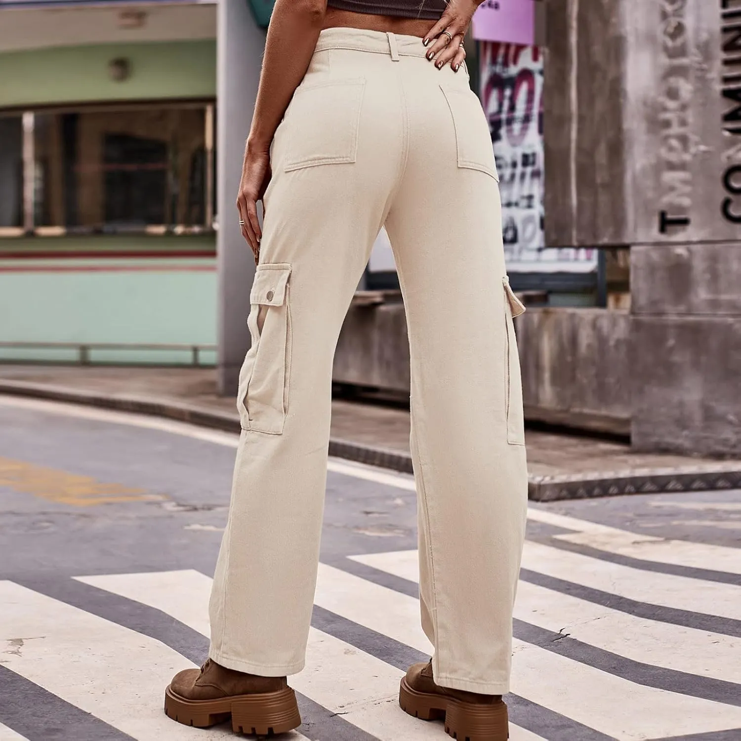 High Waisted Cargo Pants for Women Corduroy Wide Leg Straight Casual Pants Womens High Waisted Cargo Pants Women