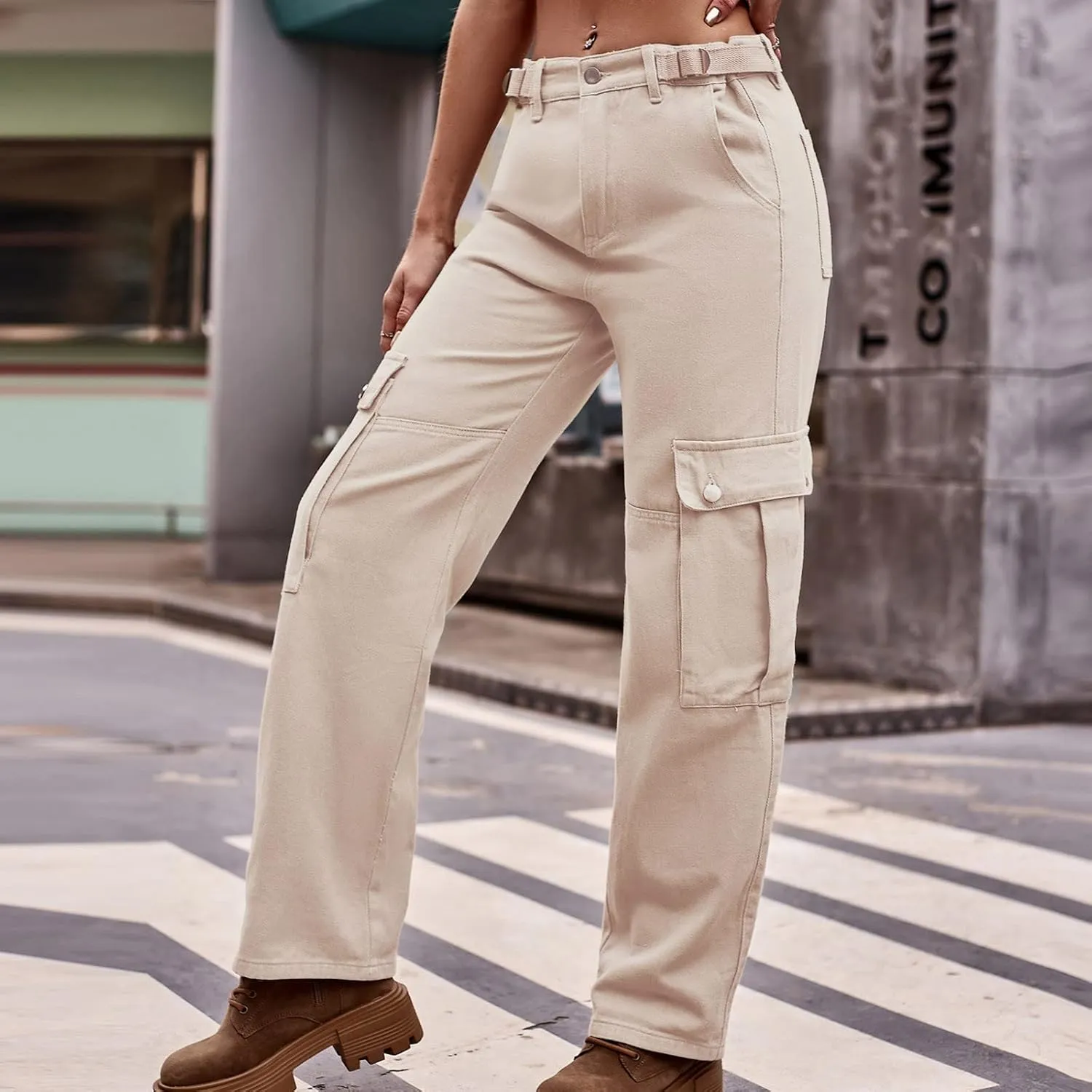 High Waisted Cargo Pants for Women Corduroy Wide Leg Straight Casual Pants Womens High Waisted Cargo Pants Women