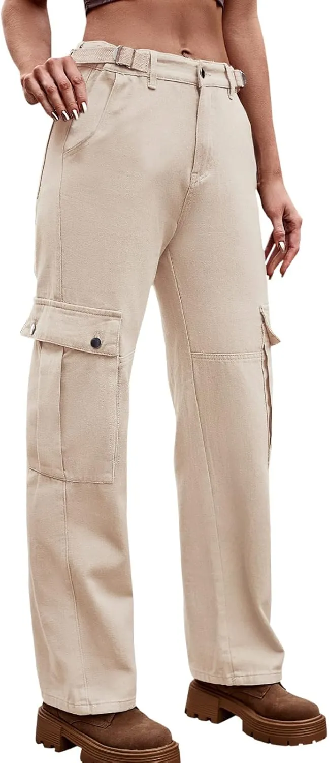High Waisted Cargo Pants for Women Corduroy Wide Leg Straight Casual Pants Womens High Waisted Cargo Pants Women