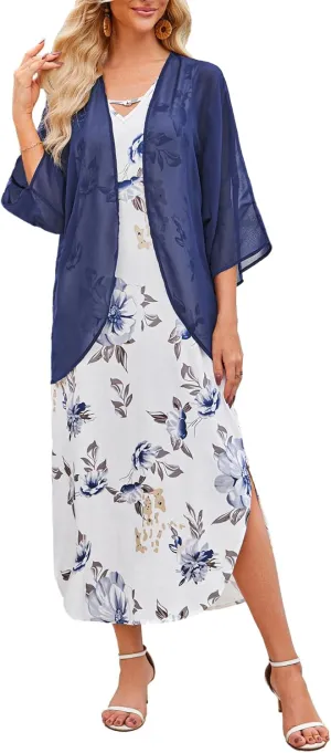 Honwenle Women's Summer Maxi Dress 2 Piece Outfit Sleeveless Loose Split Dresses with Cover up Casual Formal