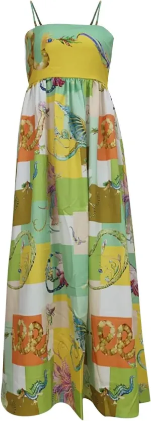 HXHYQKP Long Sundresses for Women 2025 Spaghetti Strap Graffiti Dresses Graphic A Line Swing Long Cami Dress
