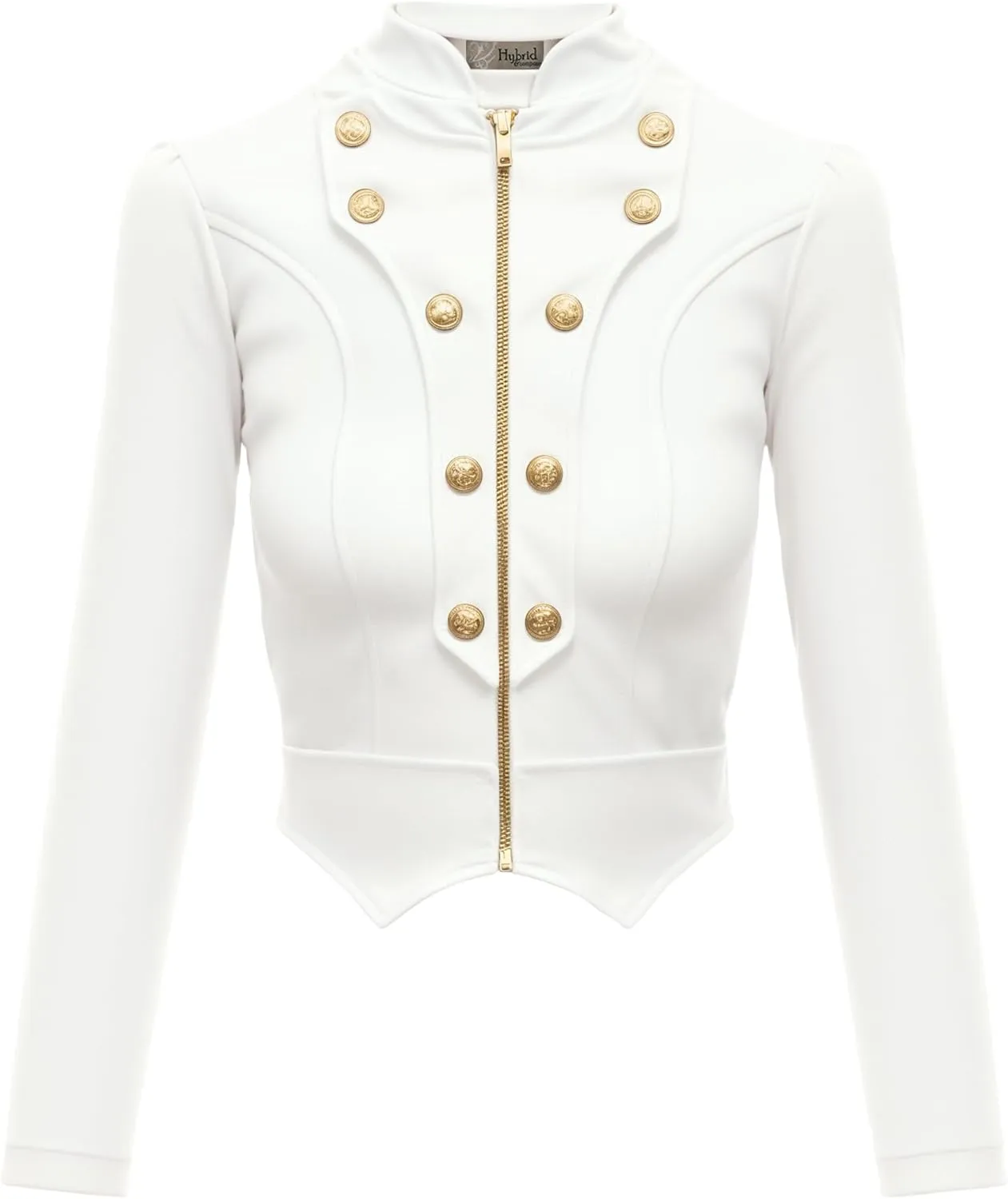 Hybrid & Company Women's Fashion Military Crop Premium Ultra Stretch Gold/Sliver Millennium Zipper Up Dressy Blazer Jacket