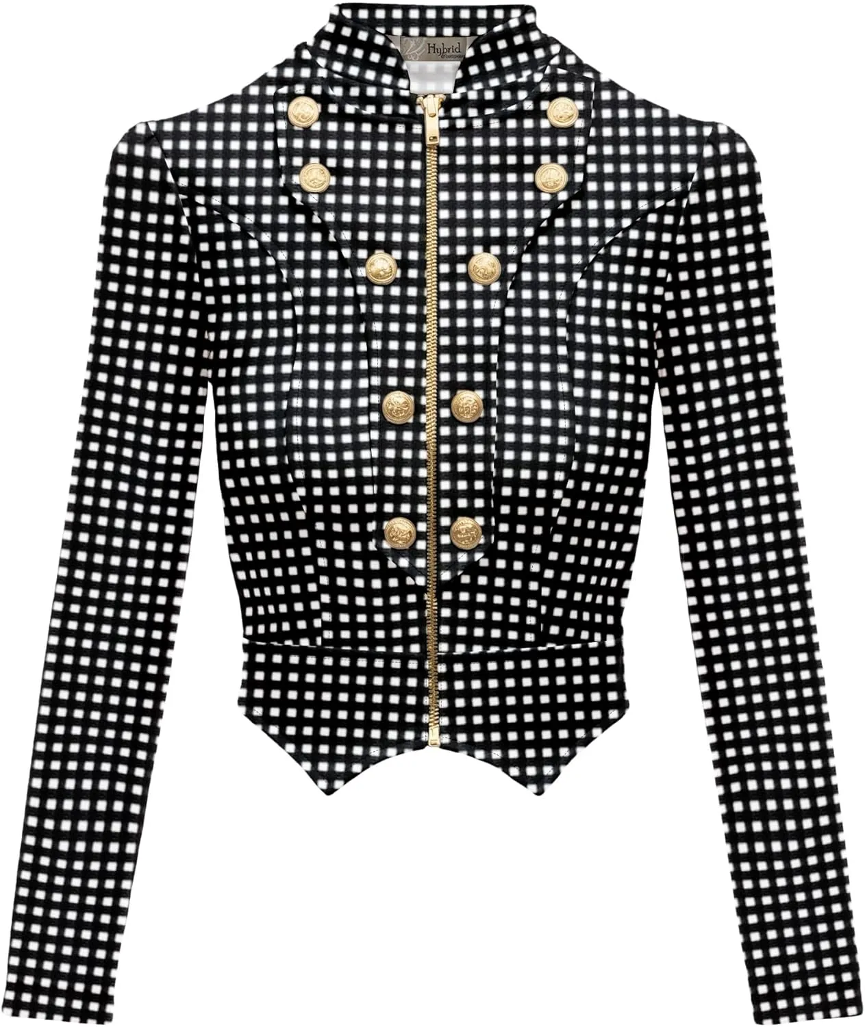 Hybrid & Company Women's Fashion Military Crop Premium Ultra Stretch Gold/Sliver Millennium Zipper Up Dressy Blazer Jacket