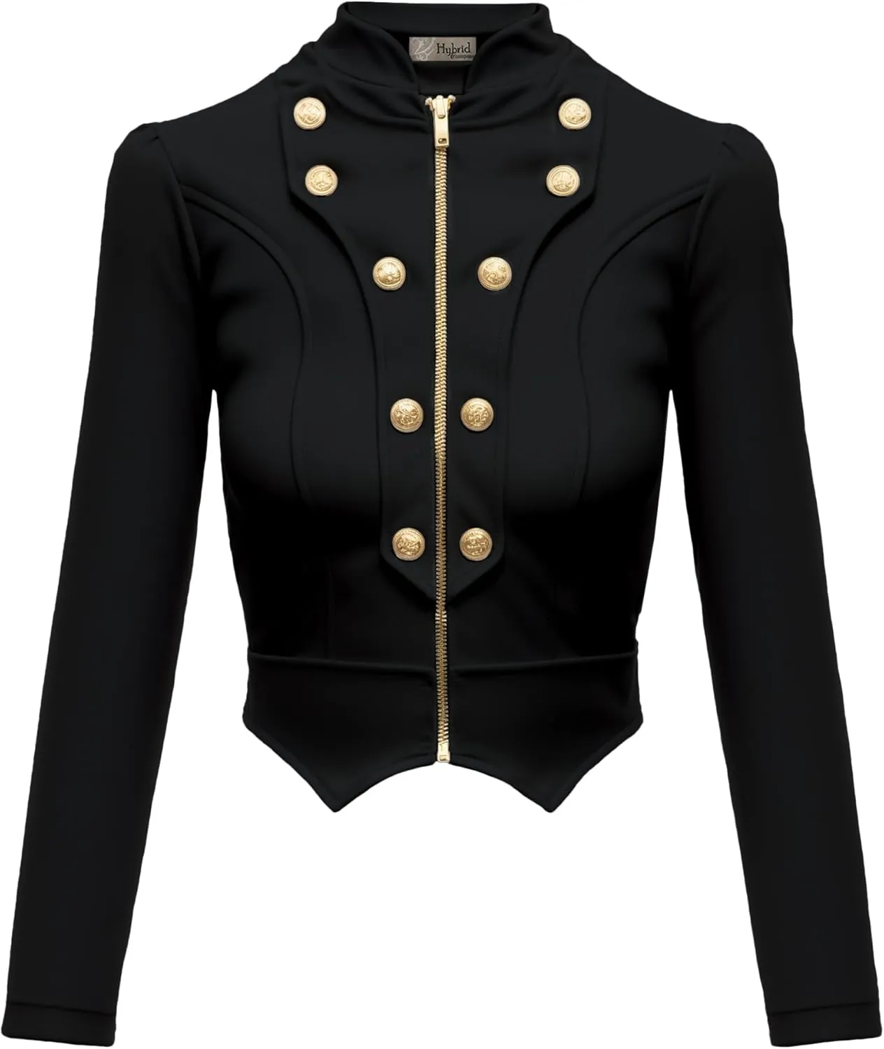 Hybrid & Company Women's Fashion Military Crop Premium Ultra Stretch Gold/Sliver Millennium Zipper Up Dressy Blazer Jacket