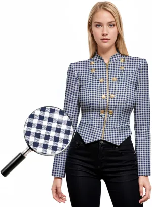 Hybrid & Company Women's Fashion Military Crop Premium Ultra Stretch Gold/Sliver Millennium Zipper Up Dressy Blazer Jacket