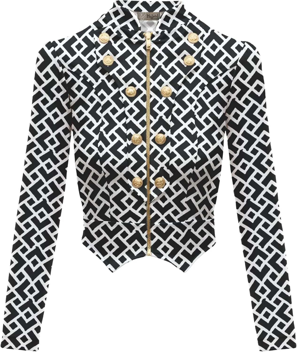Hybrid & Company Women's Fashion Military Crop Premium Ultra Stretch Gold/Sliver Millennium Zipper Up Dressy Blazer Jacket