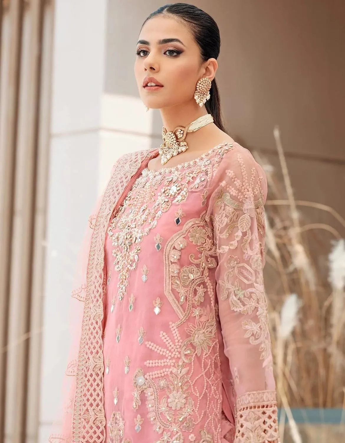 Indian Pakistani Salwar Kameez Pant Suit Embroidery Dresses for Eid Ramadan Festive Party - Kurta, Pant and Dupatta