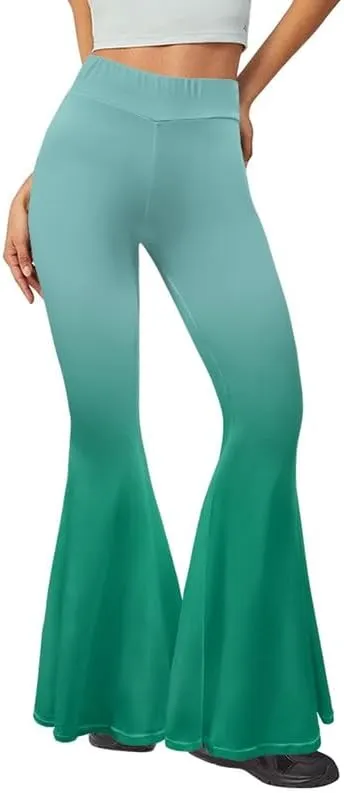 Irisjudy Women Solid Color Gradients Flared Leggings Pants for Work, Floral High Waisted Bootcut Yoga Pants High Waisted