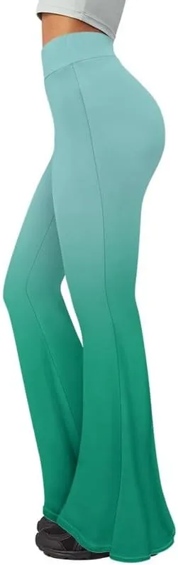 Irisjudy Women Solid Color Gradients Flared Leggings Pants for Work, Floral High Waisted Bootcut Yoga Pants High Waisted