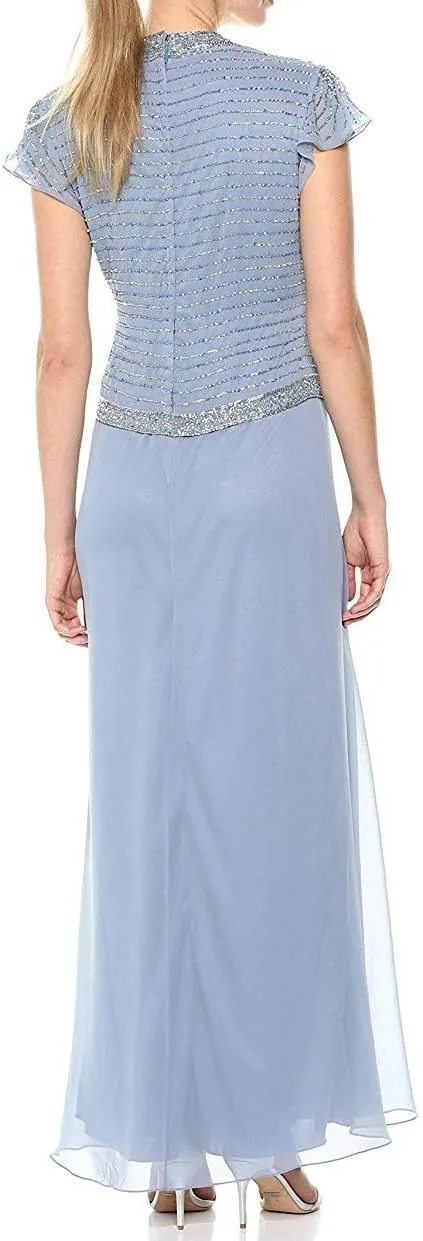 J Kara Women's Plus Size Beaded Flutter Sleeve Dress