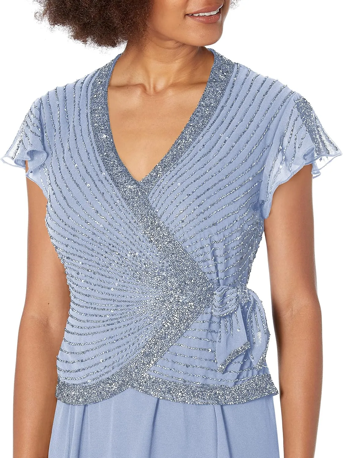 J Kara Women's Plus Size Beaded Flutter Sleeve Dress