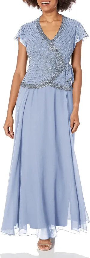 J Kara Women's Plus Size Beaded Flutter Sleeve Dress