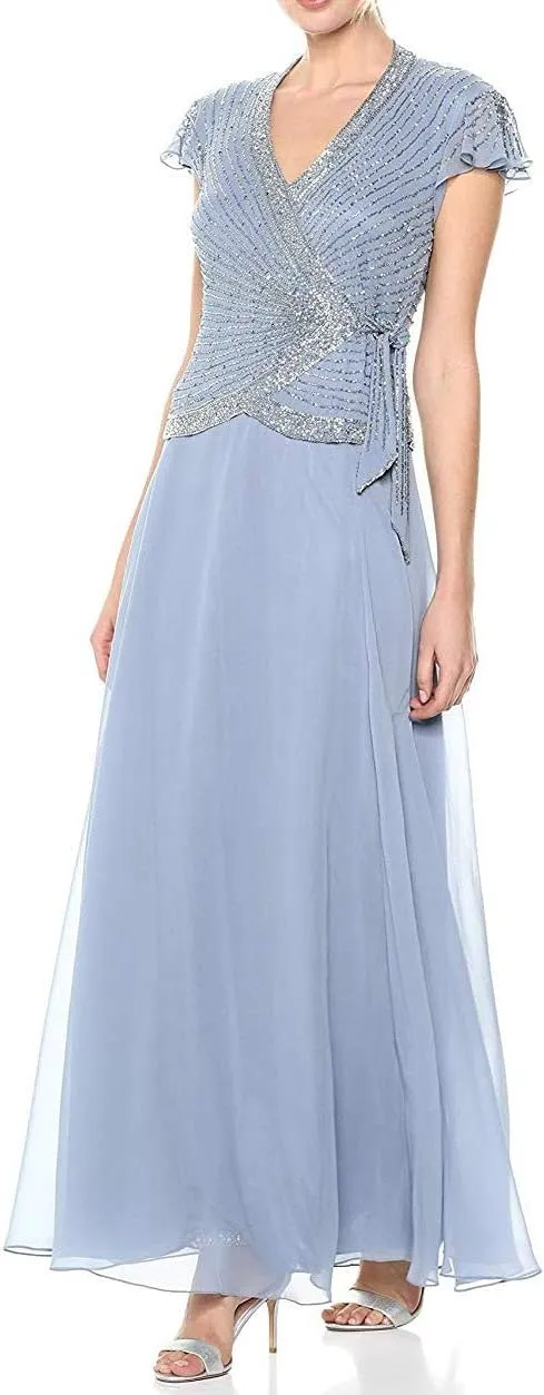 J Kara Women's Plus Size Beaded Flutter Sleeve Dress