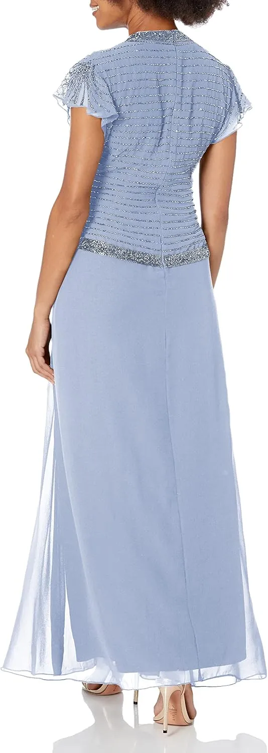 J Kara Women's Plus Size Beaded Flutter Sleeve Dress
