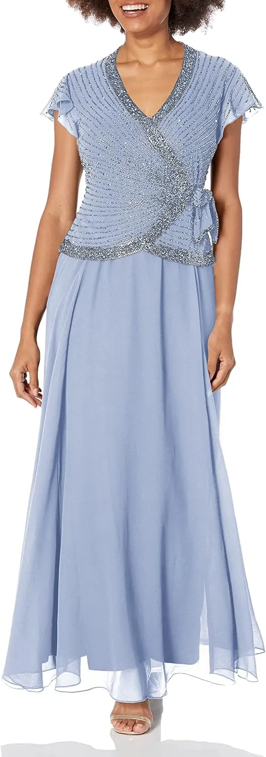 J Kara Women's Plus Size Beaded Flutter Sleeve Dress