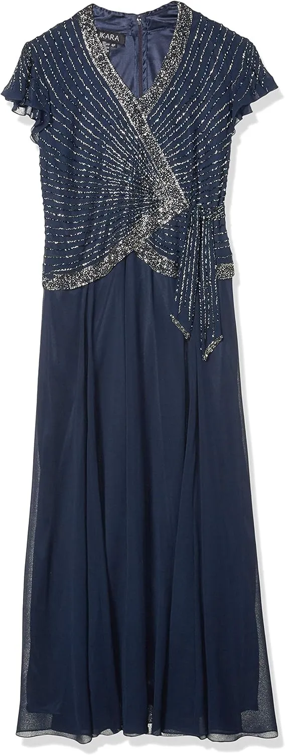 J Kara Women's Plus Size Beaded Flutter Sleeve Dress