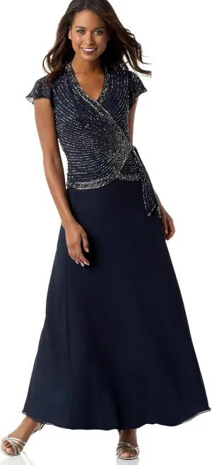 J Kara Women's Plus Size Beaded Flutter Sleeve Dress