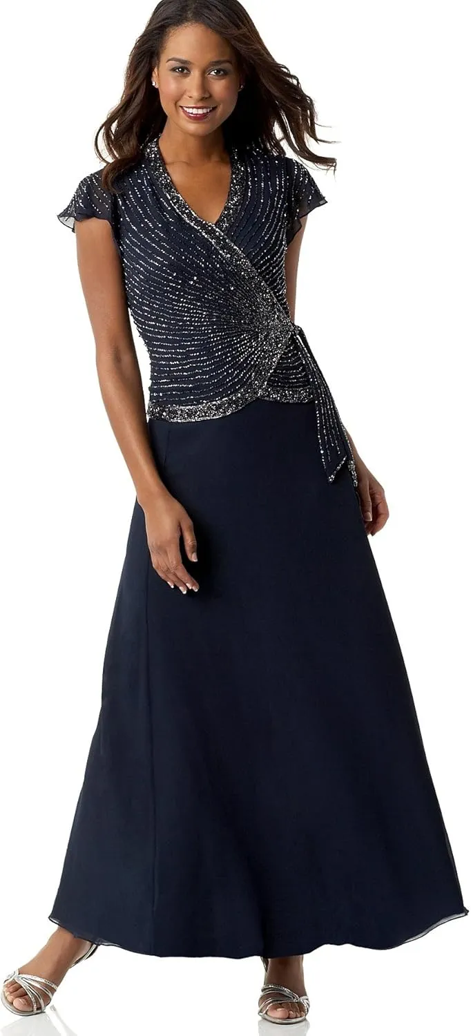 J Kara Women's Plus Size Beaded Flutter Sleeve Dress