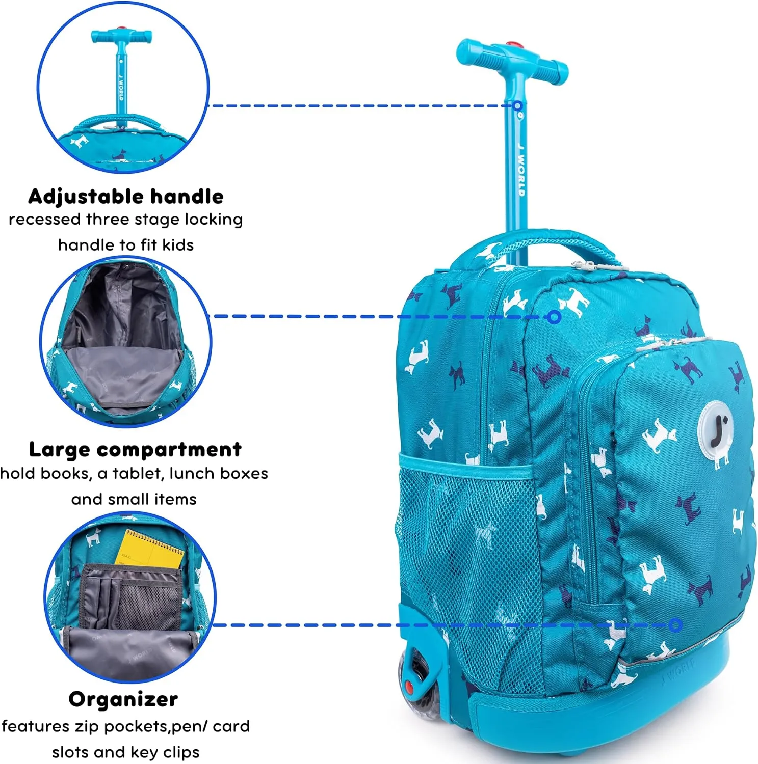 J World New York Kids' Sunny Rolling Backpack Adults, Puppy, One Size