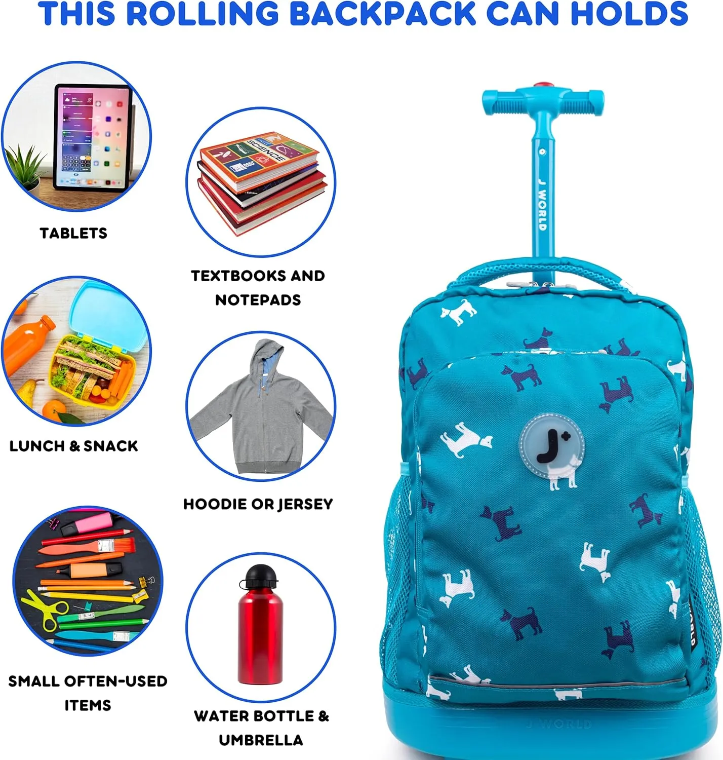 J World New York Kids' Sunny Rolling Backpack Adults, Puppy, One Size