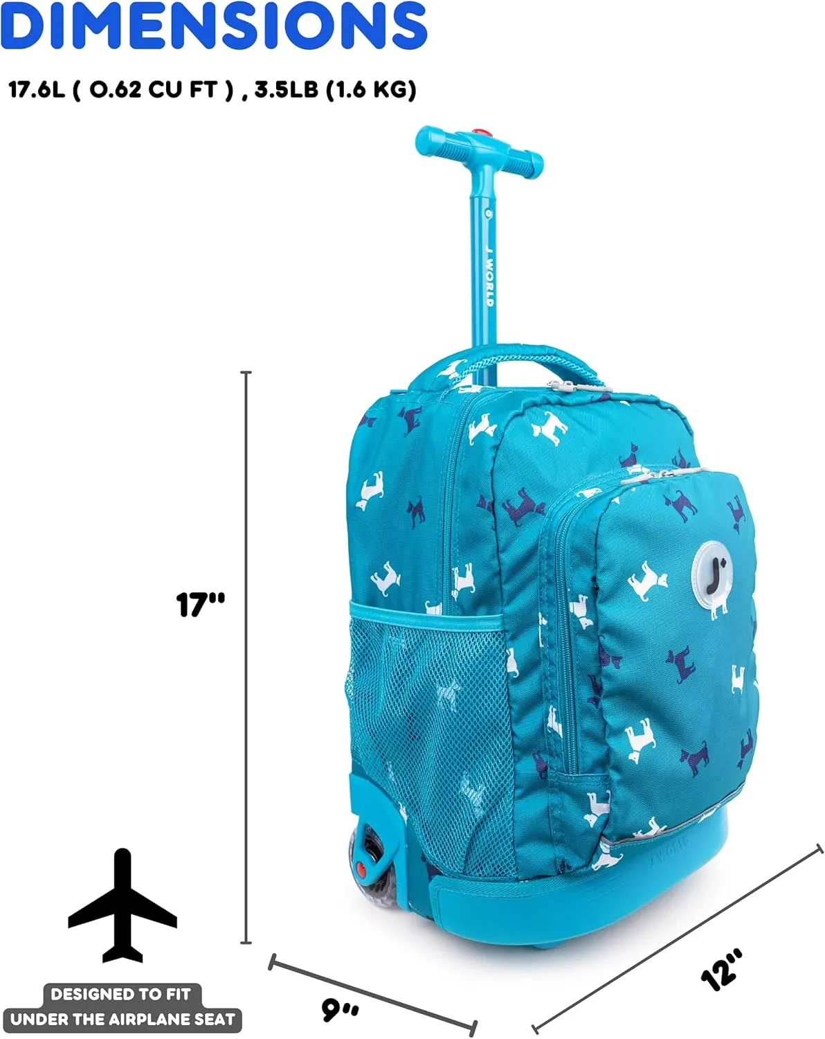 J World New York Kids' Sunny Rolling Backpack Adults, Puppy, One Size