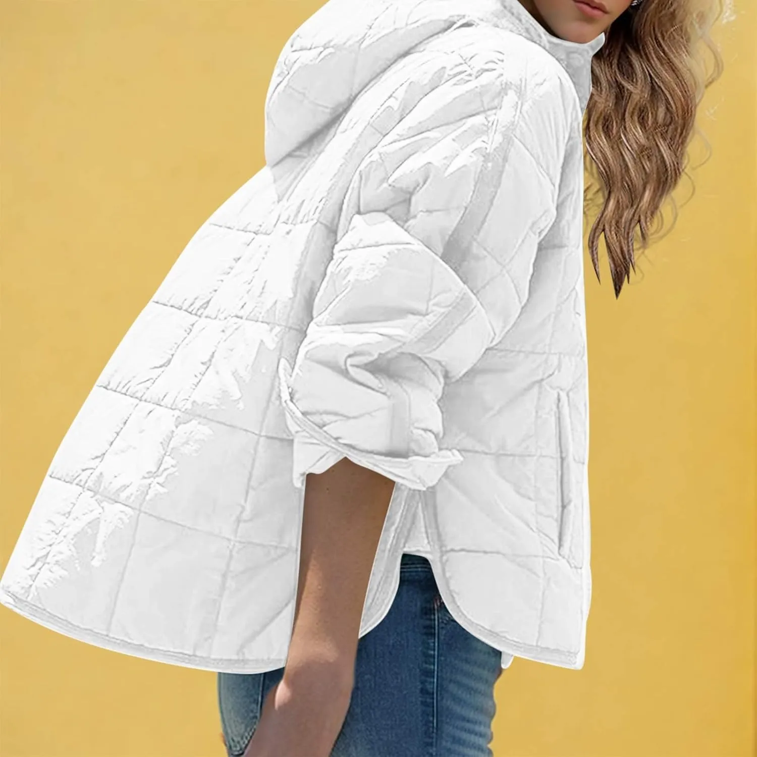 Jackets for Women Oversized Puffer Jacket Lightweight Long Sleeve Warm Quilted Pullover Winter Coat with Pockets