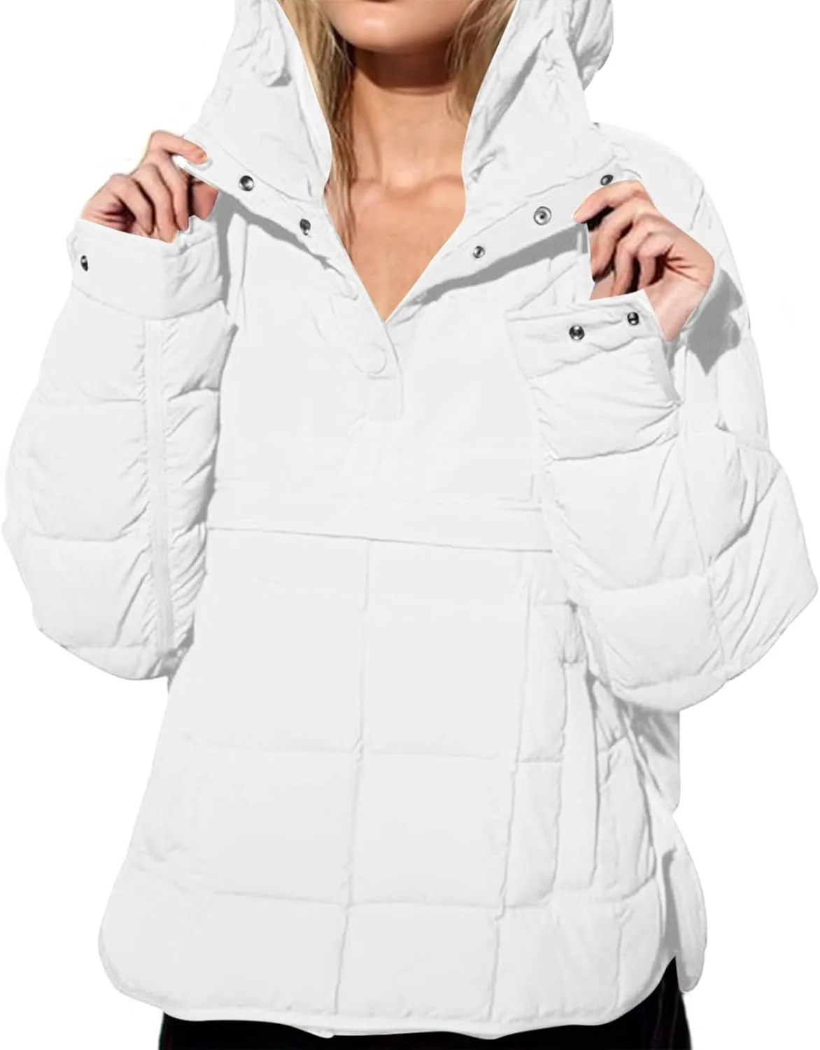 Jackets for Women Oversized Puffer Jacket Lightweight Long Sleeve Warm Quilted Pullover Winter Coat with Pockets