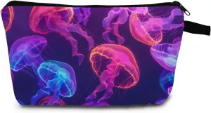Jellyfish Makeup Bag Ethereal Ocean Print Glowing Underwater Cosmetic Pouch for Women & Teens Travel Toiletry Organizer Great Summer Gift for Marine Life Lovers
