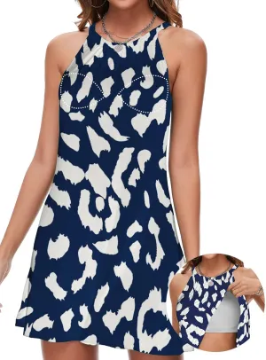 JOYSHAPER Built in Bra Summer Dress Casual Beach Sundress Flowy Halter Dress