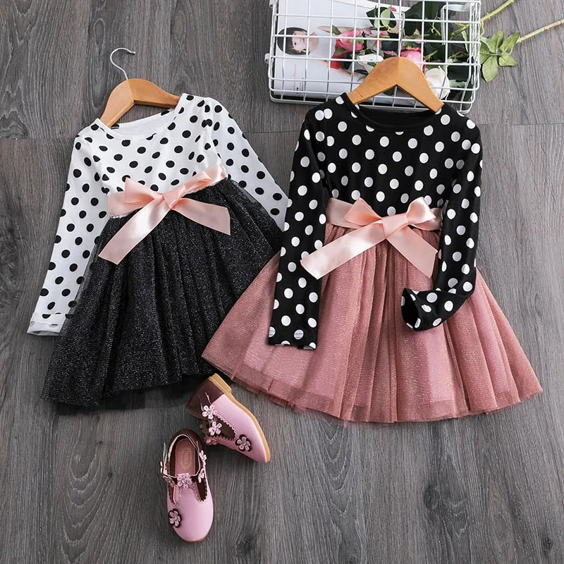 Kids Princess Dress Polka Dots | Long Sleeve Dress Tulle Girls - Dot Long Sleeve