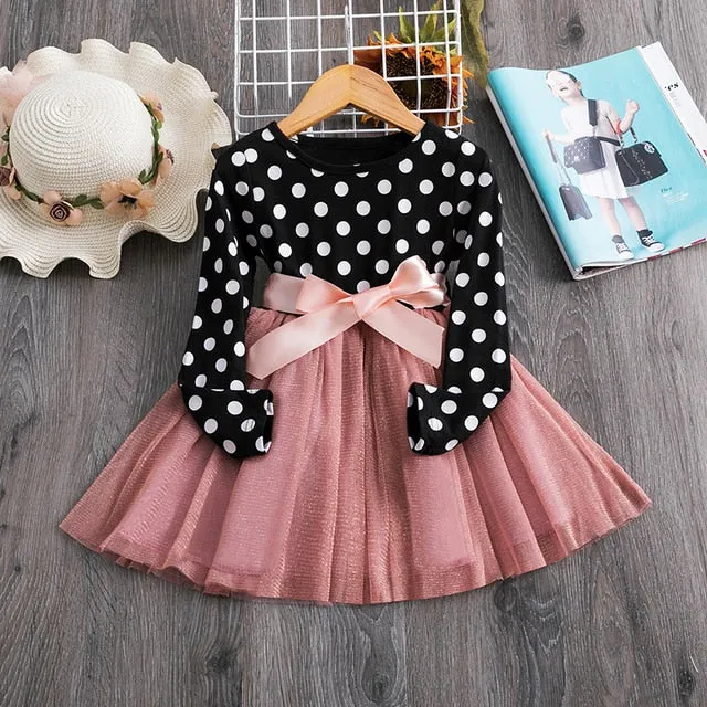 Kids Princess Dress Polka Dots | Long Sleeve Dress Tulle Girls - Dot Long Sleeve