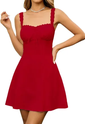 KUTUMAI Lace Square Neck Mini Dress Flowy A Line Short Graduation Dresses for Women Summer 2025