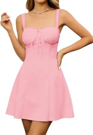 KUTUMAI Lace Square Neck Mini Dress Flowy A Line Short Graduation Dresses for Women Summer 2025