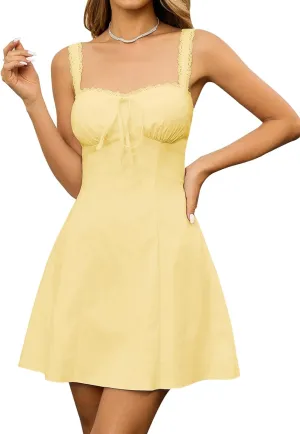KUTUMAI Lace Square Neck Mini Dress Flowy A Line Short Graduation Dresses for Women Summer 2025