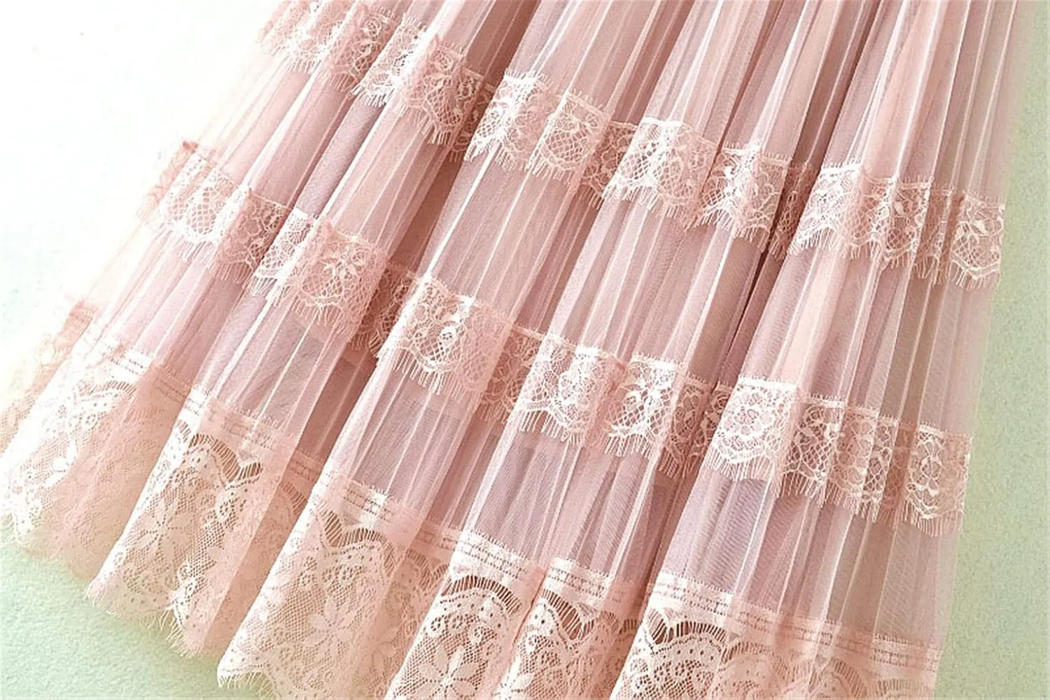 Lace Mesh Pleated Summer Skirts Women Fashion High Waist Elegant Office Ladies Tulle Midi Skirt