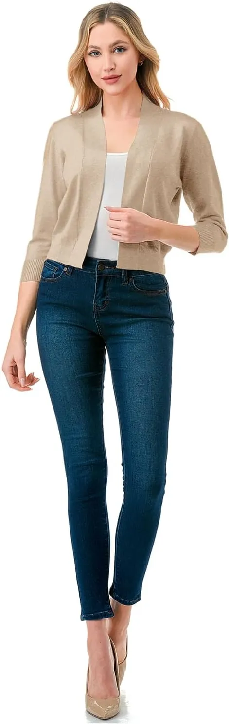 LALABEE Women's Classic 3/4 Sleeve Open Front Cropped Bolero Cardigan Shrugs for Dresses (S~XXL)