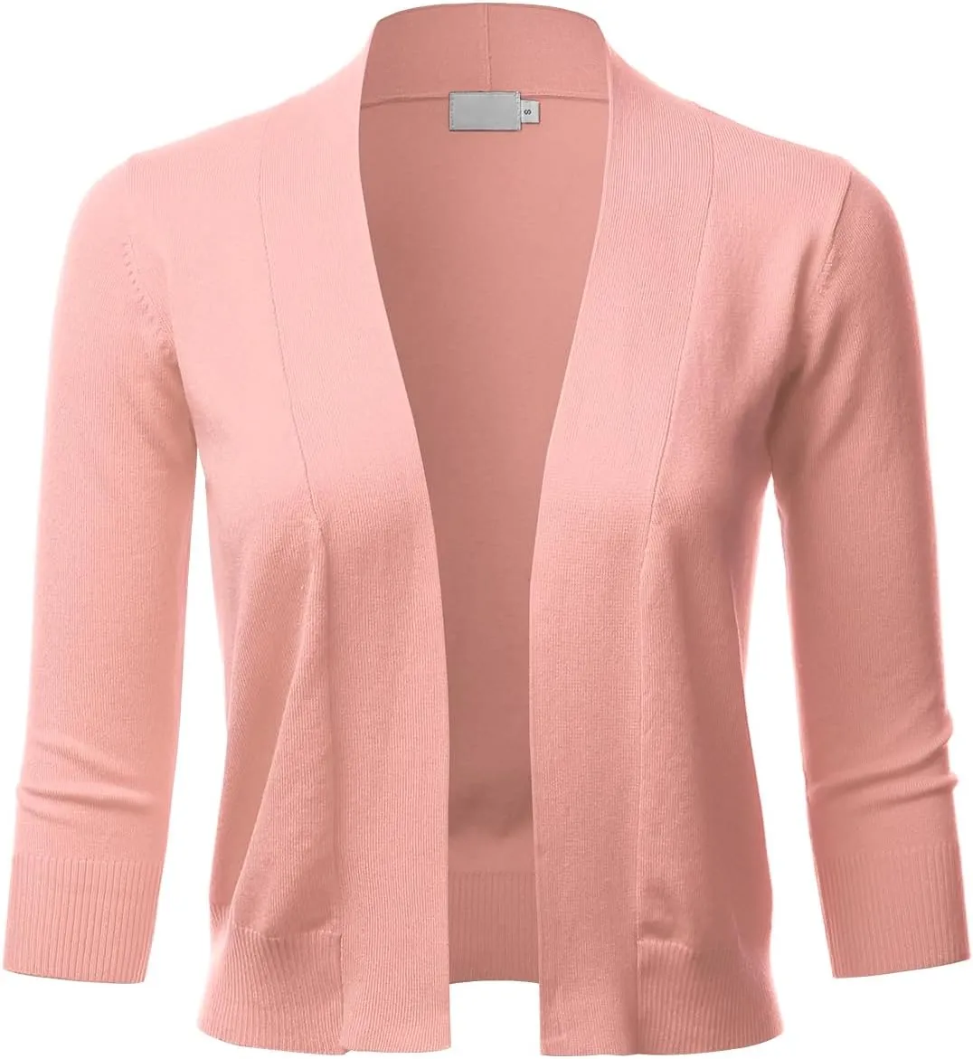 LALABEE Women's Classic 3/4 Sleeve Open Front Cropped Bolero Cardigan Shrugs for Dresses (S~XXL)