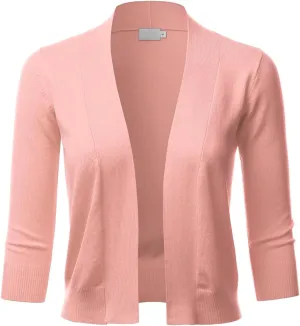 LALABEE Women's Classic 3/4 Sleeve Open Front Cropped Bolero Cardigan Shrugs for Dresses (S~XXL)