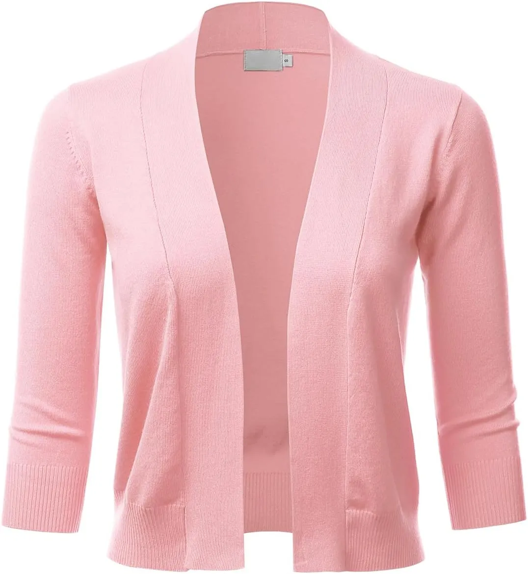 LALABEE Women's Classic 3/4 Sleeve Open Front Cropped Bolero Cardigan Shrugs for Dresses (S~XXL)