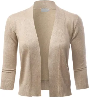 LALABEE Women's Classic 3/4 Sleeve Open Front Cropped Bolero Cardigan Shrugs for Dresses (S~XXL)