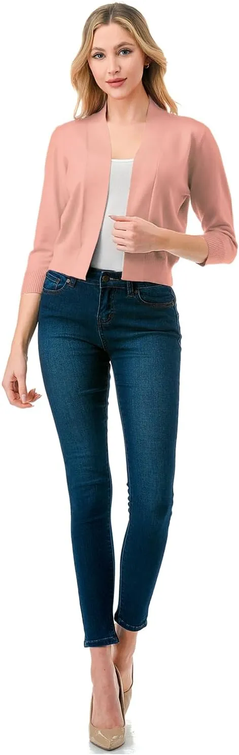LALABEE Women's Classic 3/4 Sleeve Open Front Cropped Bolero Cardigan Shrugs for Dresses (S~XXL)
