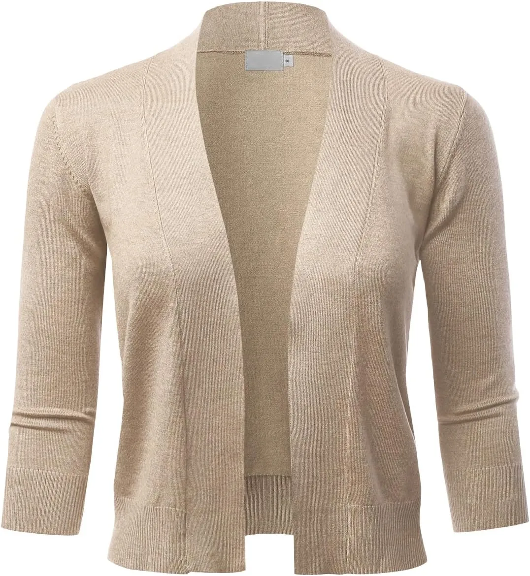 LALABEE Women's Classic 3/4 Sleeve Open Front Cropped Bolero Cardigan Shrugs for Dresses (S~XXL)