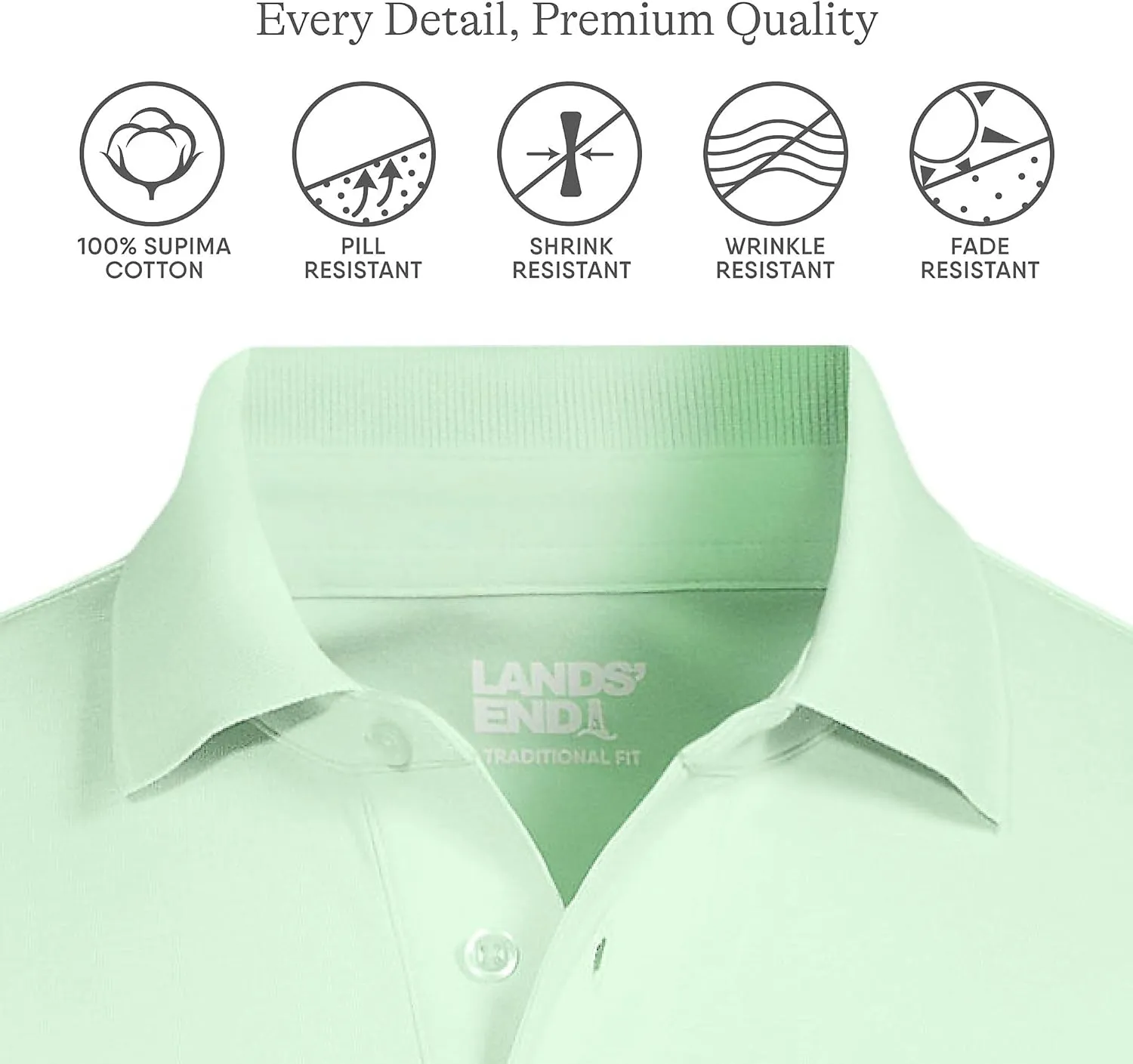 Lands' End Men's Short Sleeve American-Grown Supima Cotton Polo Shirt