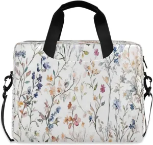 Laptop Bag for Women - Fits 16 inch with Laptop Compartment Carrying Messenger Sleeve with Strap Professional Fashion Travel Purse for Business Office Bag Delicate Watercolor Wildflowers