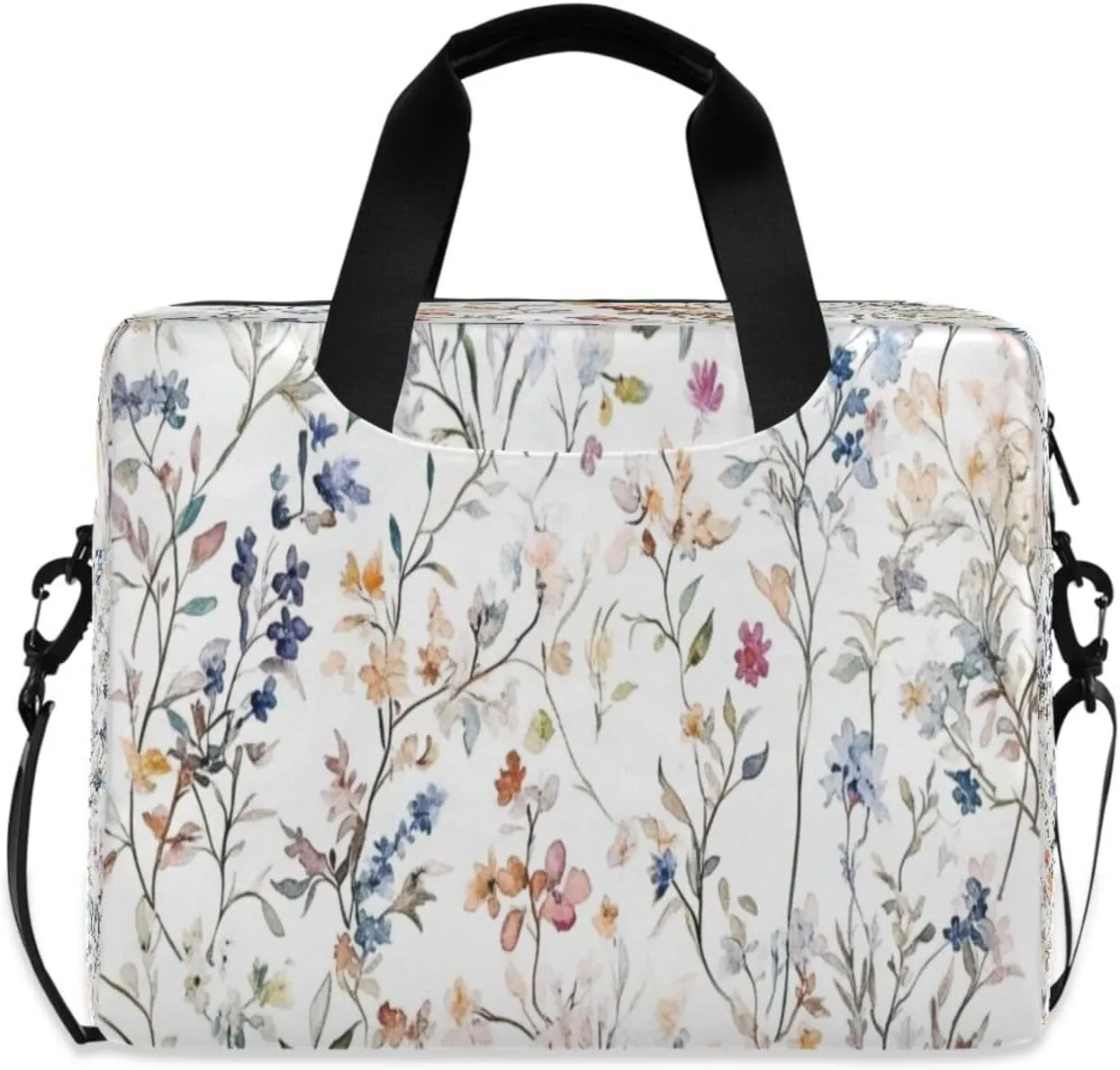 Laptop Bag for Women - Fits 16 inch with Laptop Compartment Carrying Messenger Sleeve with Strap Professional Fashion Travel Purse for Business Office Bag Delicate Watercolor Wildflowers