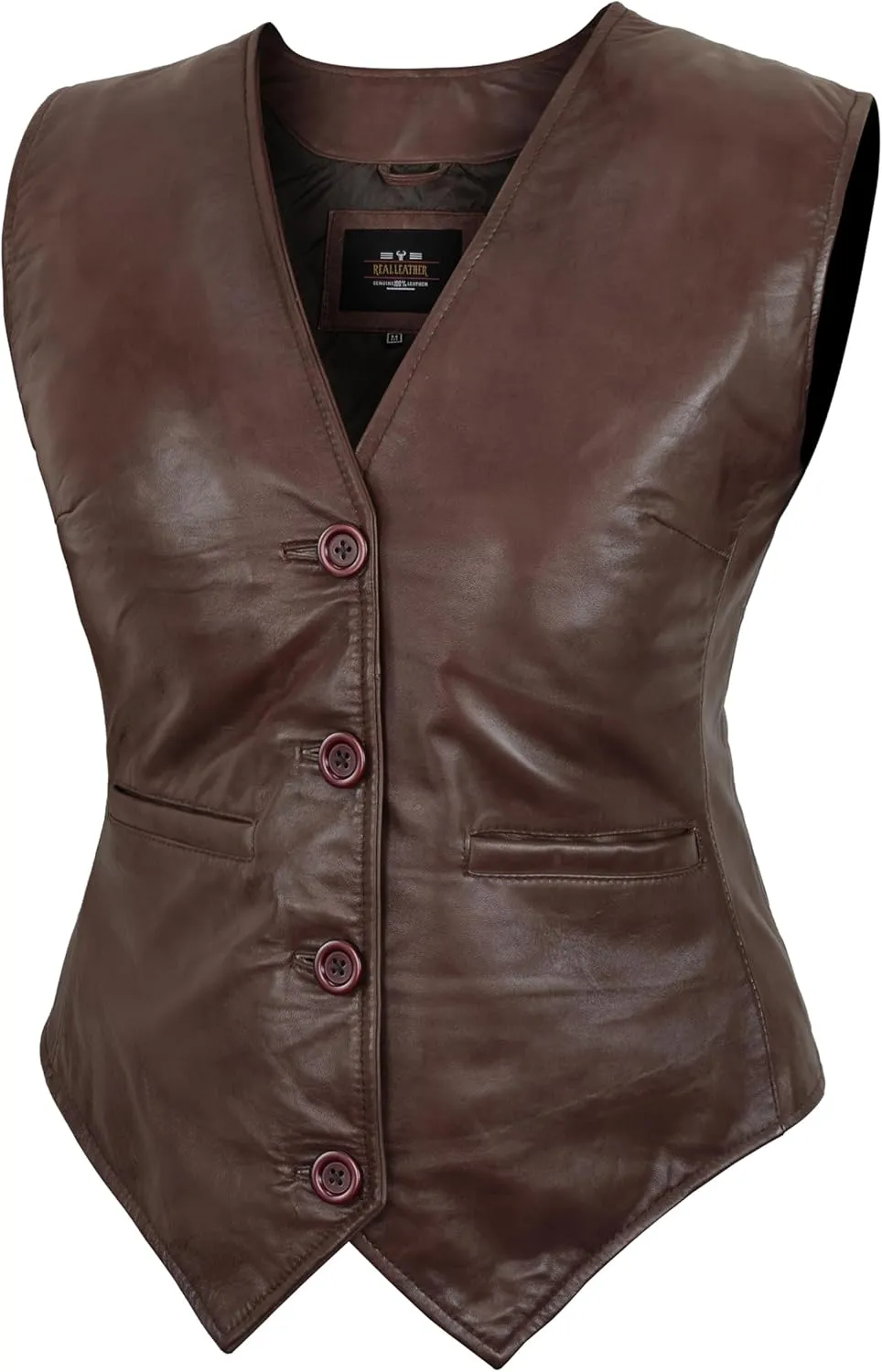 Leather Vest Women Button-Up Waistcoat Real Leather Sleeveless Biker Vest Business Classic