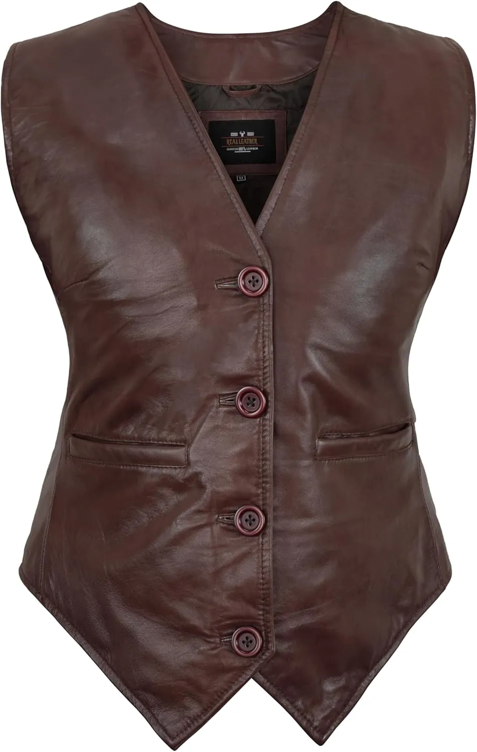 Leather Vest Women Button-Up Waistcoat Real Leather Sleeveless Biker Vest Business Classic