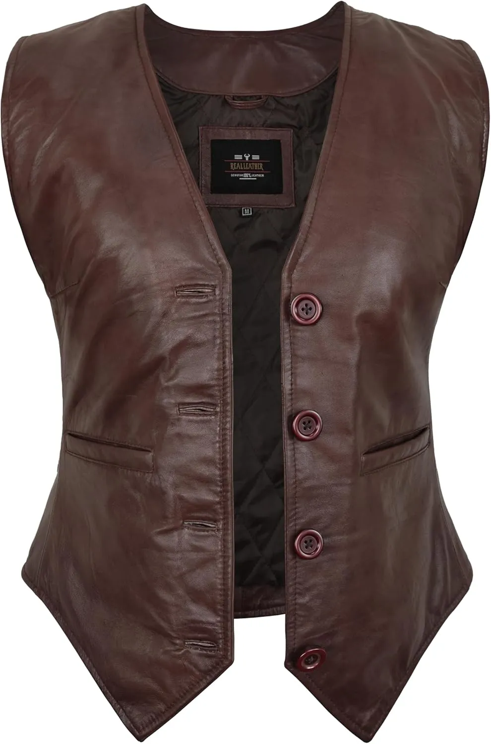 Leather Vest Women Button-Up Waistcoat Real Leather Sleeveless Biker Vest Business Classic